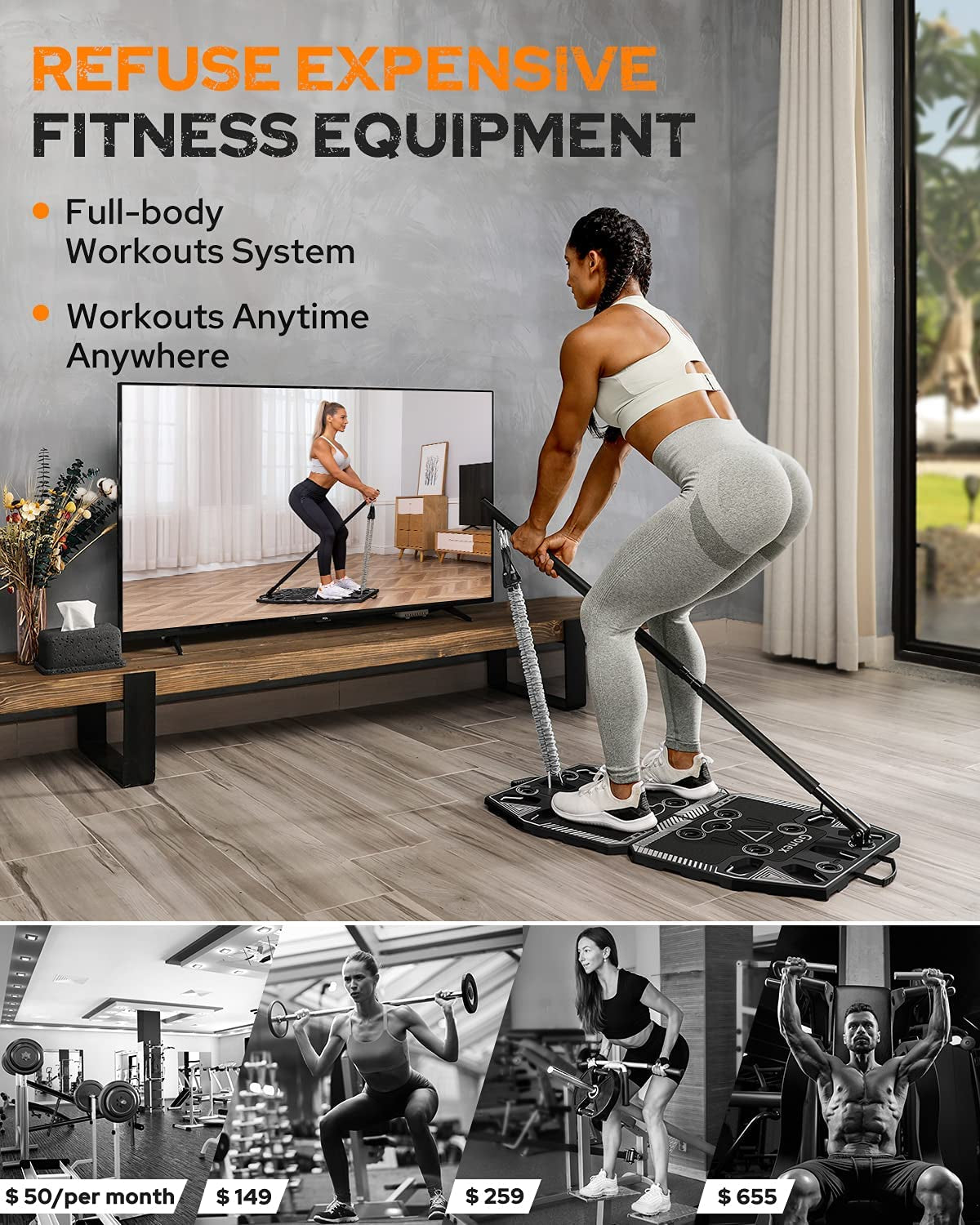 Gonex Portable Home Gym Workout Equipment with 14 Exercise Accessories Ab Roller Wheel,Elastic Resistance Bands,Push-Up Stand,Post Landmine Sleeve and More for Full Body Workouts System